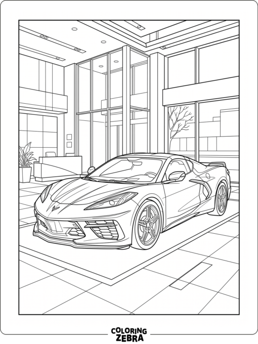 A new Corvette parked in a modern showroom