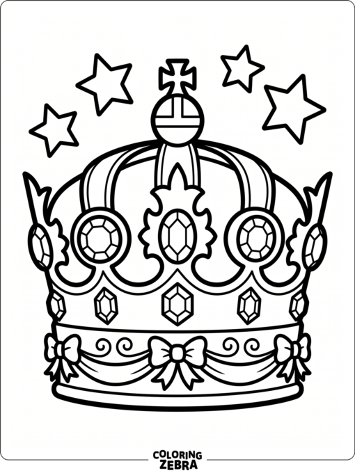 A crown with jewels, stars, and ribbon trim