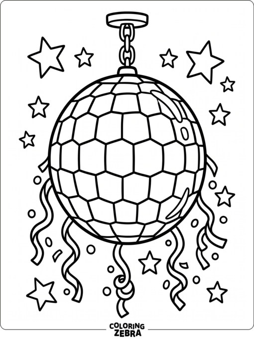 A disco ball with streamers and stars