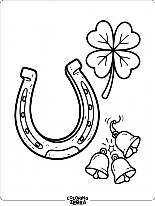 A horseshoe, clover, and bells for good luck
