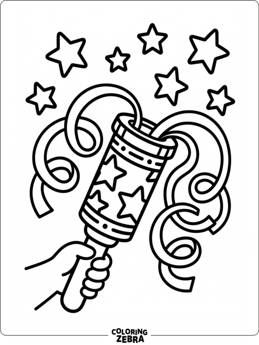 A handheld noisemaker decorated with stars and curled ribbons