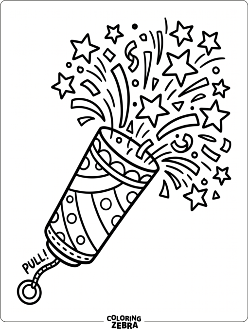 A party popper with stars and paper bursts around it