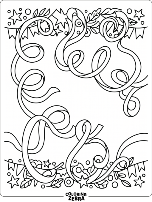 Curled streamers stretching across a simple festive border