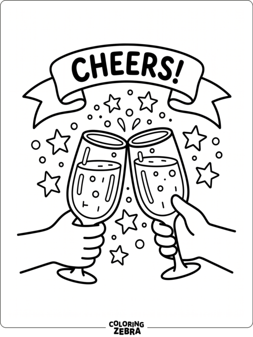 Raised toast glasses with stars and a ribbon banner