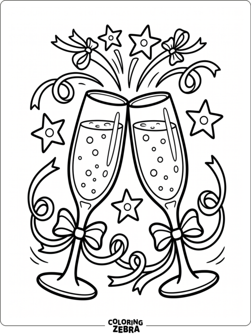 Two champagne glasses toasting with stars