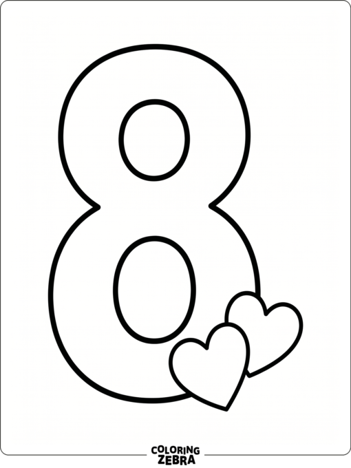 Un número 8 en negrita rodeado de dos corazones