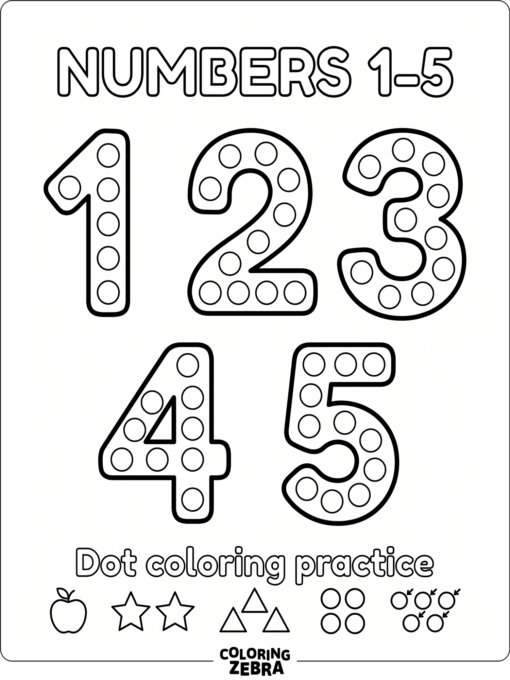 Números grandes con puntos para colorear