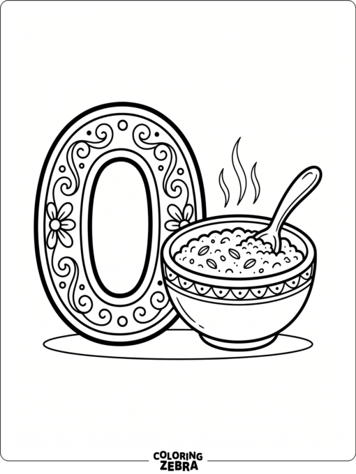 A bowl of oatmeal beside a large letter O