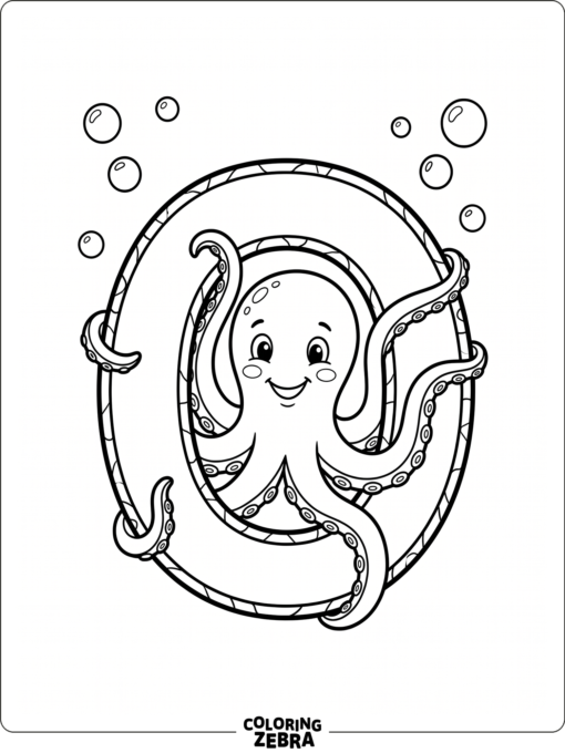 A friendly octopus beside a large letter O