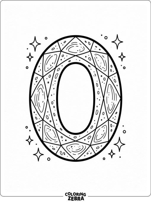 A sparkling opal gem beside a large letter O