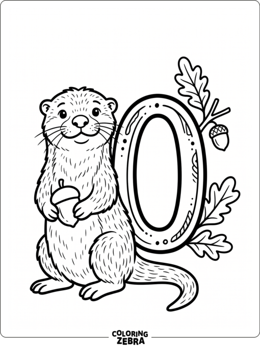 An otter next to the letter O and leaves