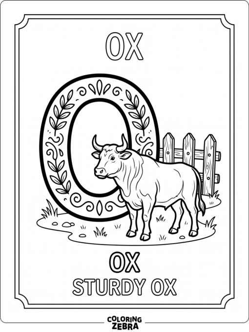 A strong ox stands beside a large letter O