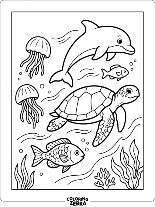 Several ocean animals swimming together underwater