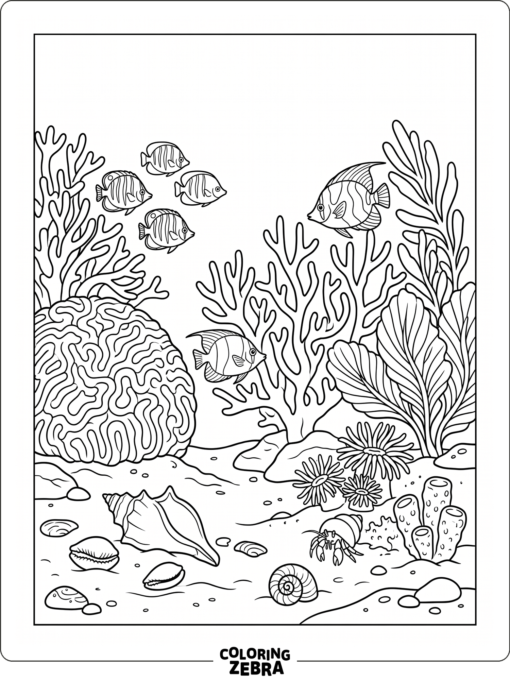 Coral reef on the ocean floor with fish