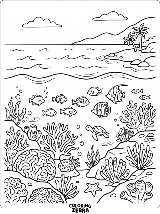 A reef scene with coral heads and fish