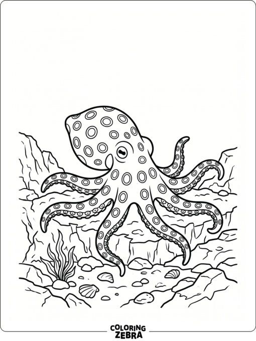 A blue-ringed octopus on a rocky seabed