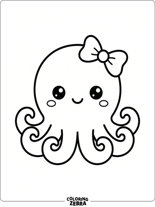 A kawaii octopus with a bow and blush cheeks