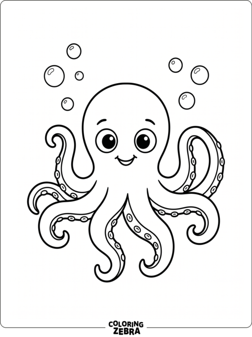 A baby octopus with big eyes and bubbles