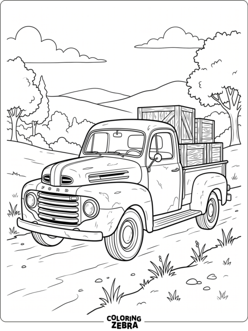An old Ford truck with wooden crates