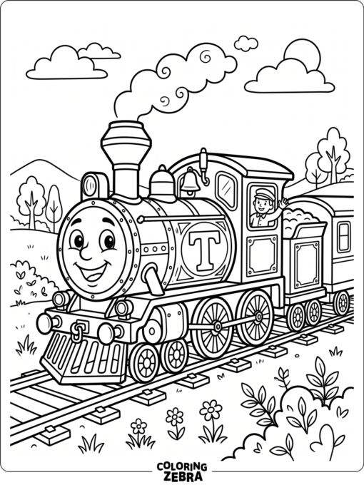 Train with a large letter T and simple wheels