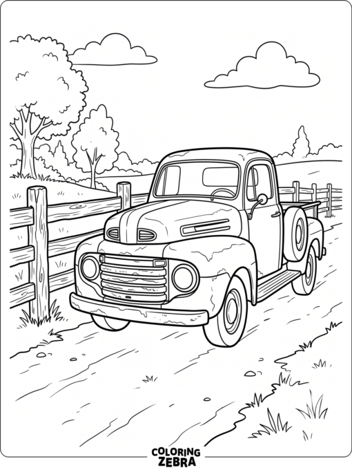 An old truck beside a wooden fence with a worn grille