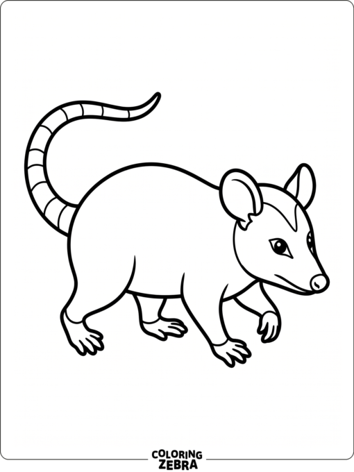 A clean opossum outline with tail and paws