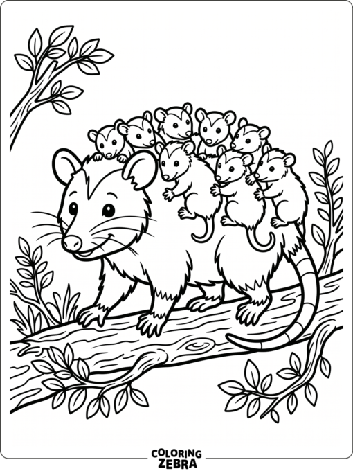 A mother opossum carrying babies on her back