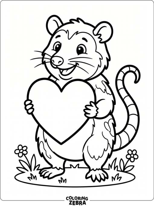 An opossum holding a heart