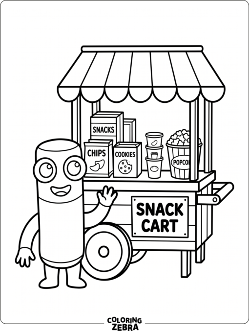Orange from Rainbow Friends beside a snack cart