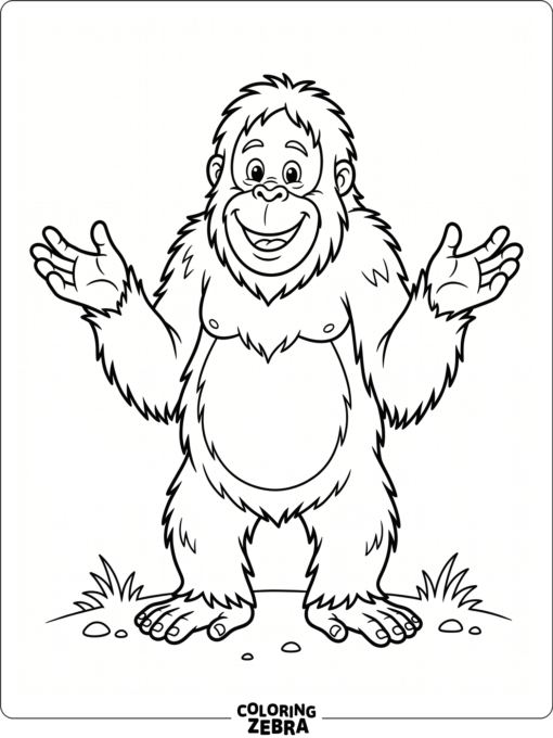 A friendly orangutan standing with open hands