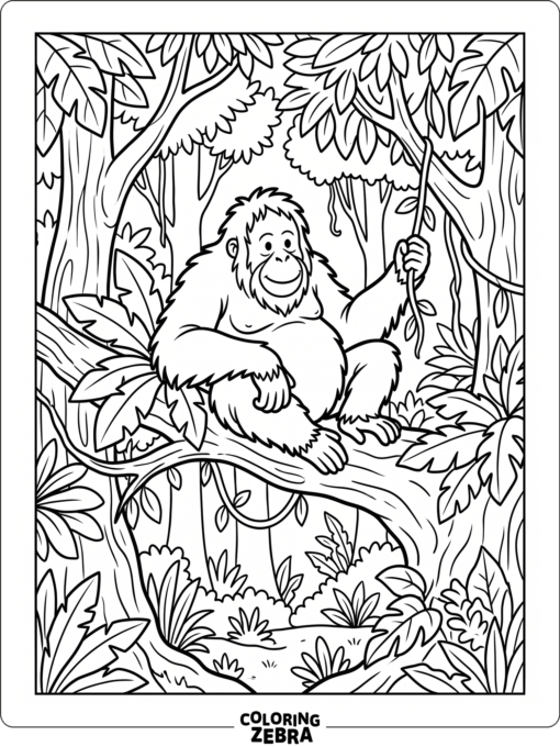 An orangutan resting in a forest habitat