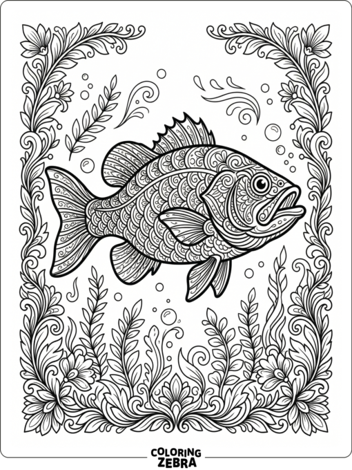 An ornate bass fish with decorative borders