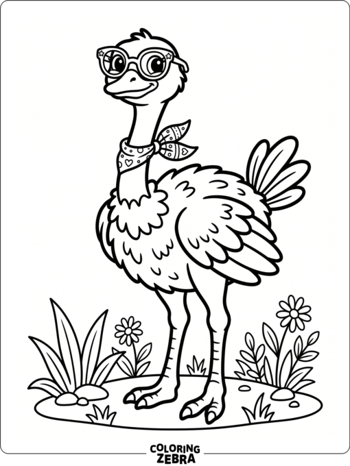 An ostrich in sunglasses with a playful pose