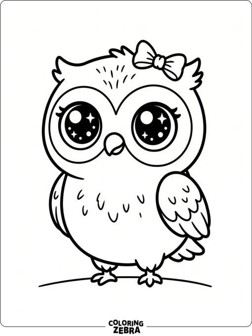 A toy owl with large eyes and a little bow