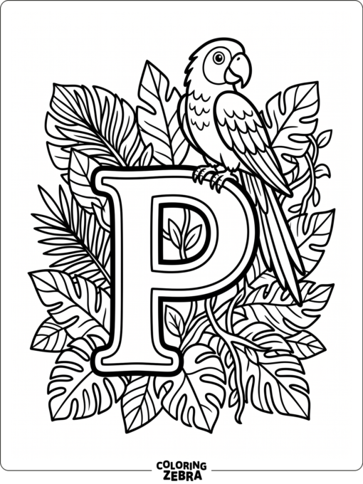 The letter P with a parrot perched on top