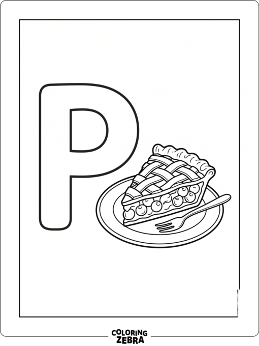 A letter P with a pie slice on a plate