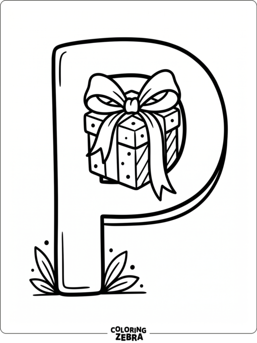 A letter P beside a gift box with a bow