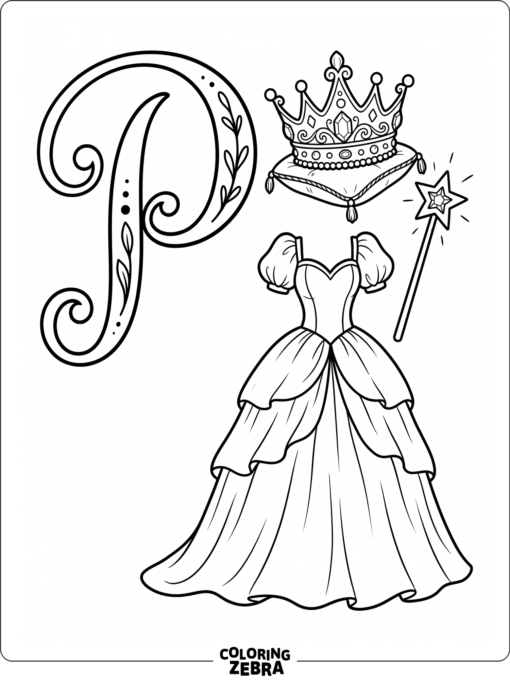 A letter P with a crown and princess wand
