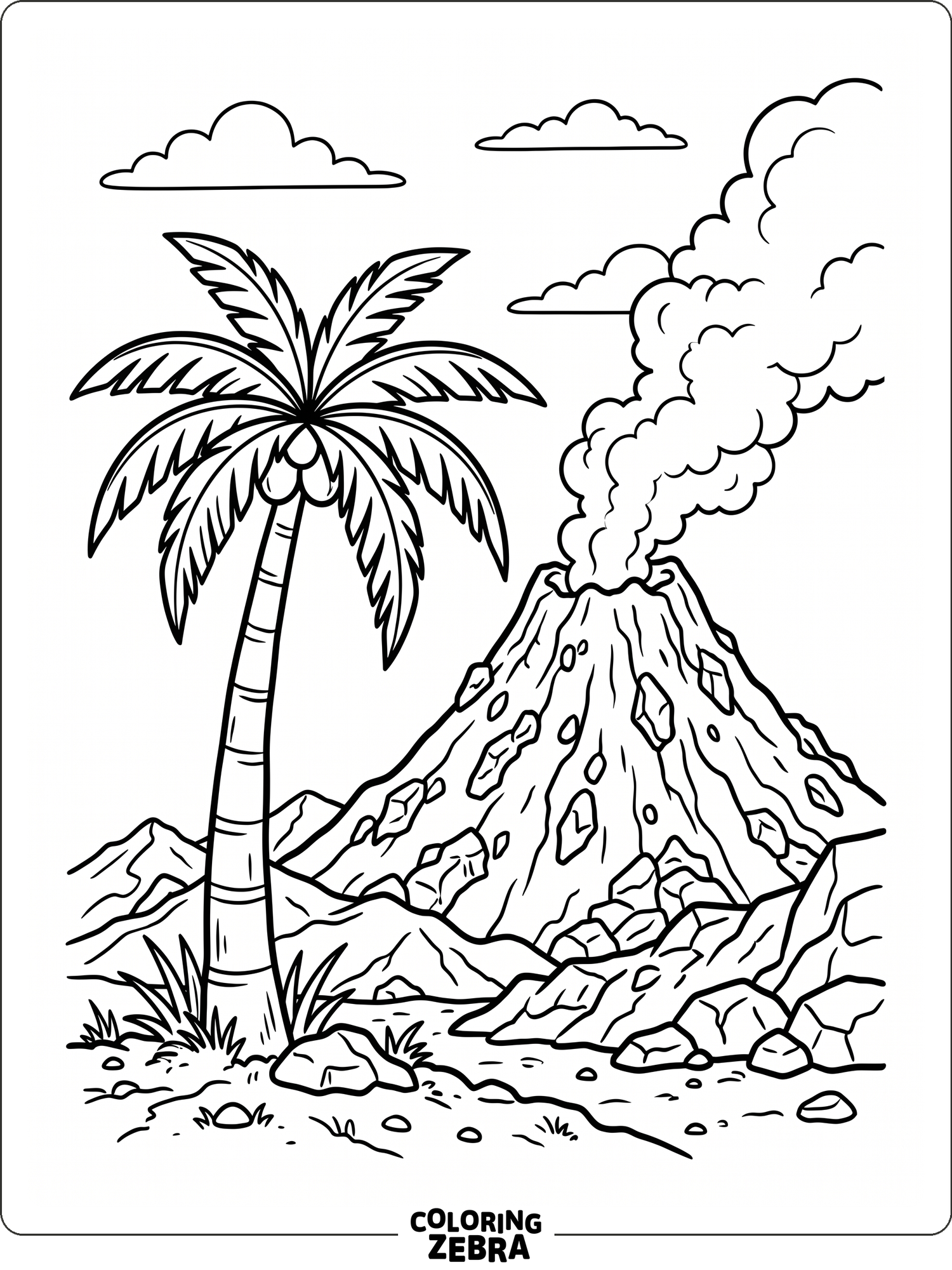 An erupting volcano with smoke and lava