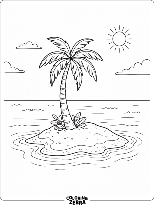 A palm tree growing on a tiny island