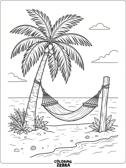 A hammock hanging between palm trees
