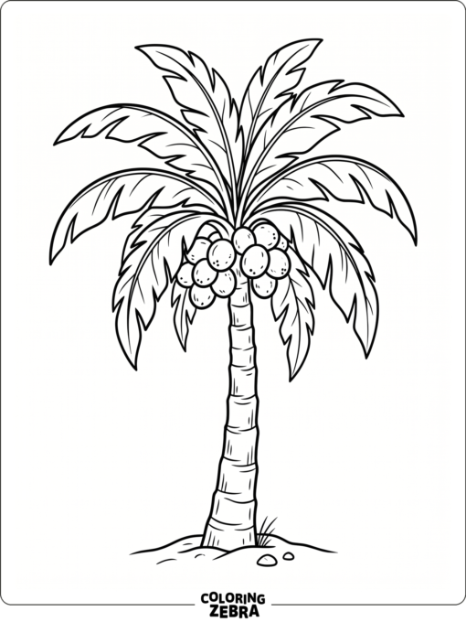 A palm tree with coconuts hanging from it