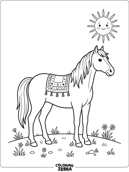 A palomino horse stands under the sun