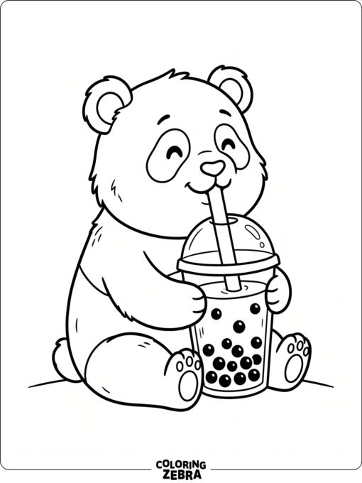 A panda sipping boba from a cup with a straw