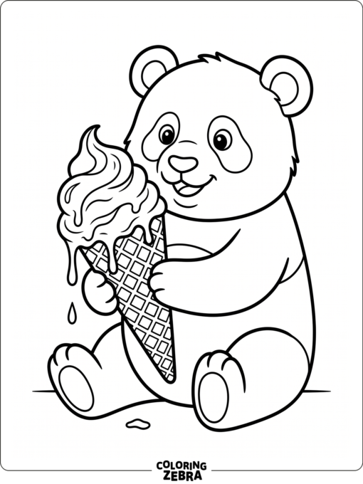 A panda holding an ice cream cone