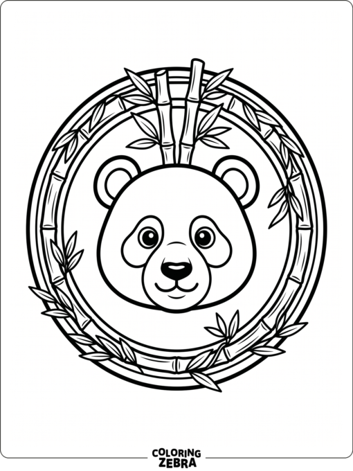 A panda face inside a circle with bamboo accents