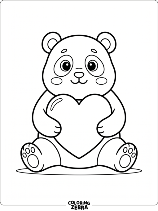A panda sitting with a large heart in its paws