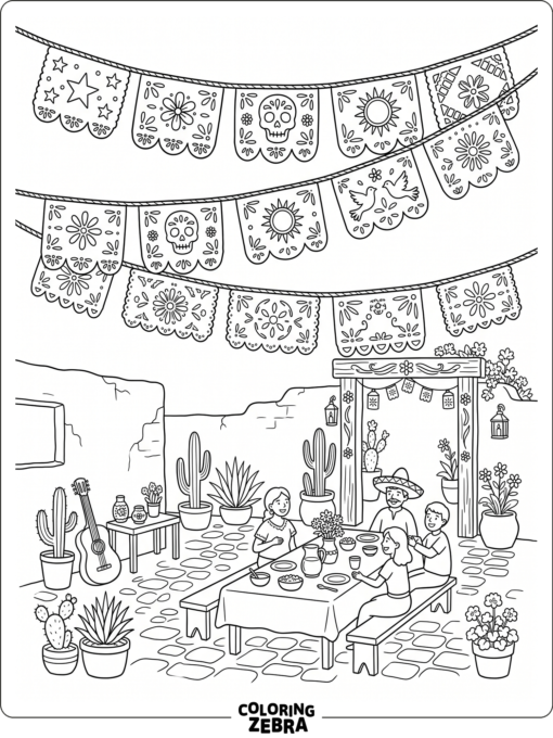 Papel picado banners with cutout patterns