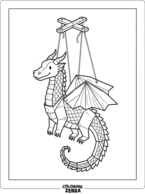 A paper dragon puppet with folded wings