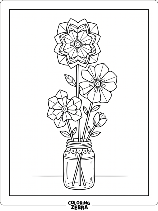 Stacked paper flowers with folded petals and stems